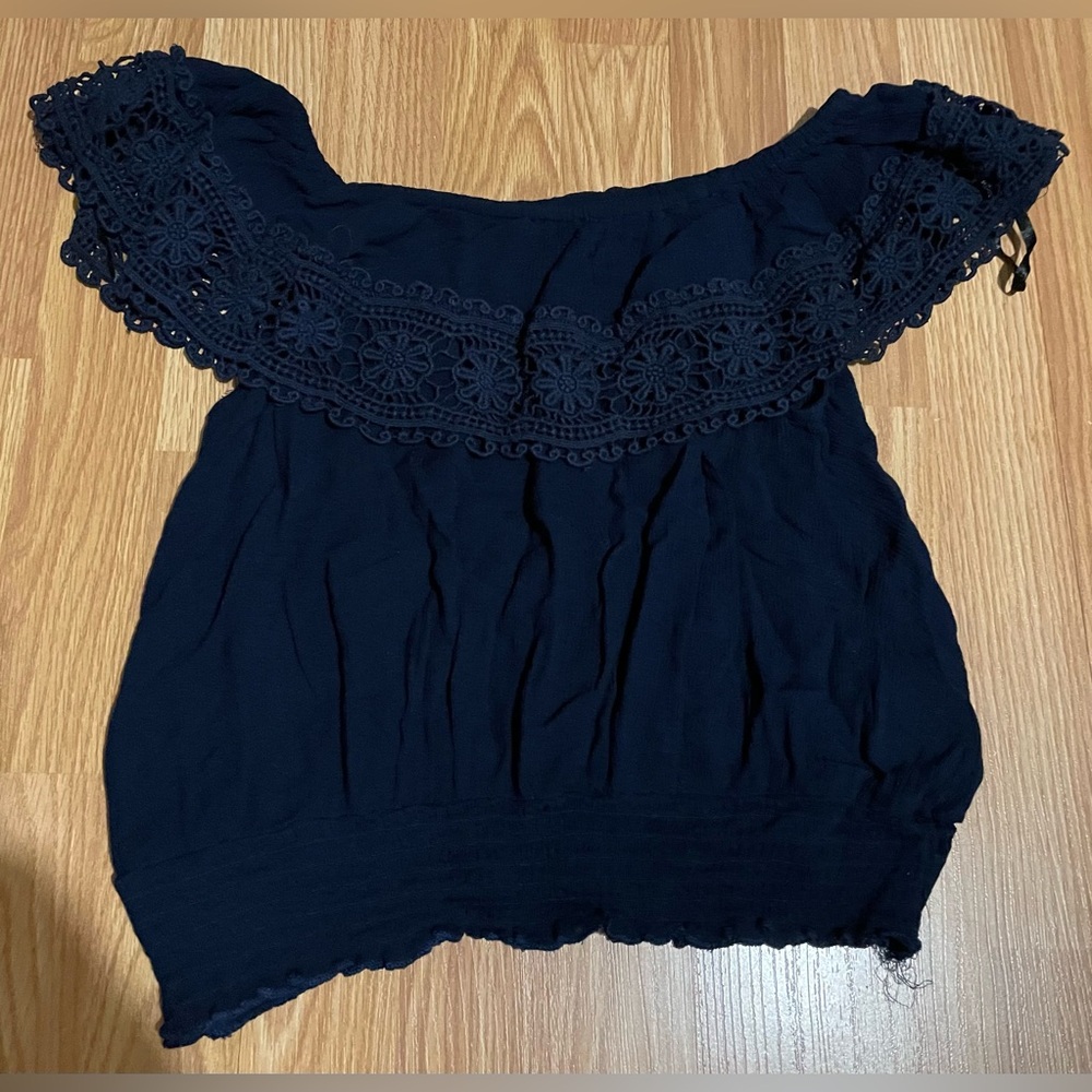 Suzy Shier Navy Off-Shoulder Blouse